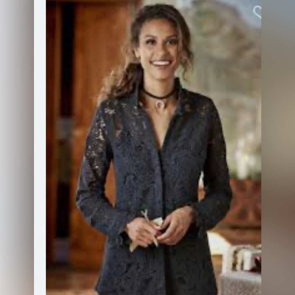 Soft Surroundings black crochet top lace shirt blouse S